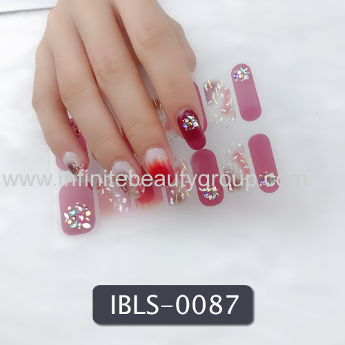 Imported Material Nail Stickers Stickers w/ Gold Stamping and Imitation Diamond 14 Nails