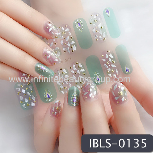 Imported Material Nail Stickers Stickers w/ Gold Stamping and Imitation Diamond 14 Nails