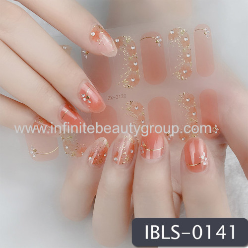 Imported Material Nail Stickers Stickers w/ Gold Stamping and Imitation Diamond 14 Nails