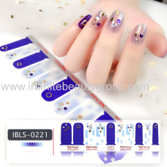 Imported Material 3D Nail Stickers Stickers w/ Gold Stamping and Imitation Diamond 22 Nails