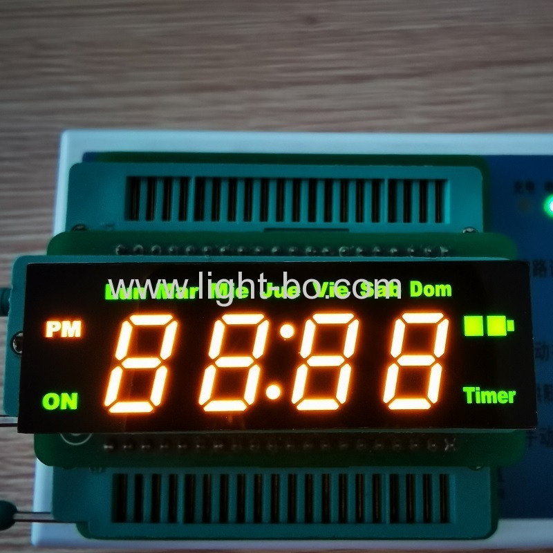 Kundenspezifische gelb / grüne 4-stellige 7-Segment-LED-Uhranzeige gemeinsame Anode für die digitale Timer-Steuerung