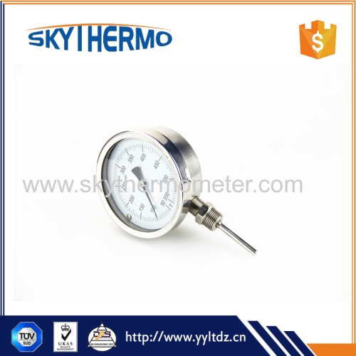 bottom connecting promotional outdoor bimetal pipe long stem thermometer