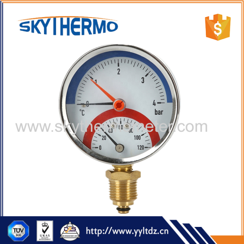 D80mm bottom connection thermomanometer Black Steel Thermomanometer Measuring Pressure And Temperature