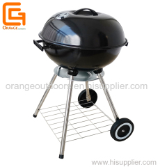 Portable Outdoor Backyard BBQ Kettle Charcoal Grill with Lower Shelf and Wheels