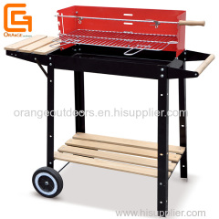 Rectangle Mobile Simple Barbeque Grills with Wooden Side and Shelf