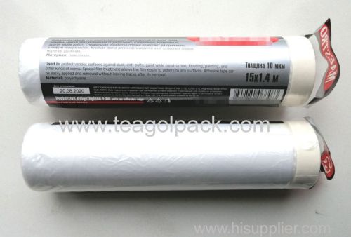 15x1.4Mx10Mic Protective Polyethylene Film With Adhesive Edge