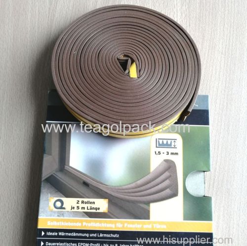 W-Profile Self-Adhesive Rubber Foam Seal Strip 10M(5mx2rolls)L Brown. EPDM-Profile