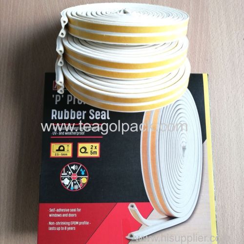 P-Profile Self-Adhesive Rubber Seal Strip 10M(5mx2rolls)L White. EPDM-Profile.Draught Excluder P Section 10M White