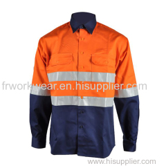 Wholesale high visibility cotton men's long sleeve work shirt with reflective strips