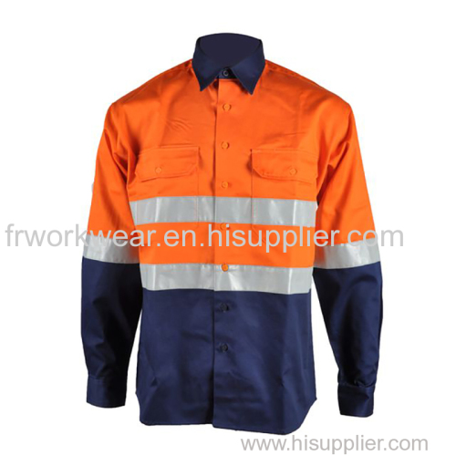 Wholesale high visibility cotton men's long sleeve work shirt with reflective strips