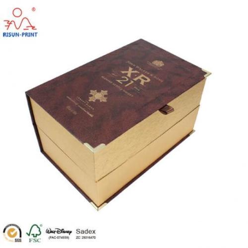 Brown Imitation Wood Grain PU leather Wine Gift Box single Bottle