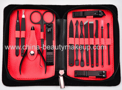 High quality manicure kit nail clippers cuticle nippers fashion nial tools 15 items with PU bag pedicure tools