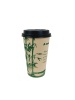 16oz 500ml light brown bamboo paper cups with black cover for coffee drinking