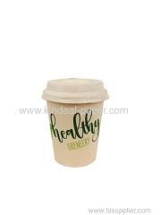 8oz 300ml light brown bamboo paper cups with bagasse pulp lids for coffee drinking