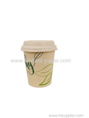 8oz 300ml light brown bamboo paper cups with bagasse pulp lids for coffee drinking