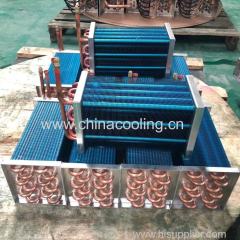 copper aluminum fin condenser evaporator coil with distributor lines and heater