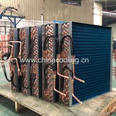 copper aluminum fin condenser evaporator coil with distributor lines and heater