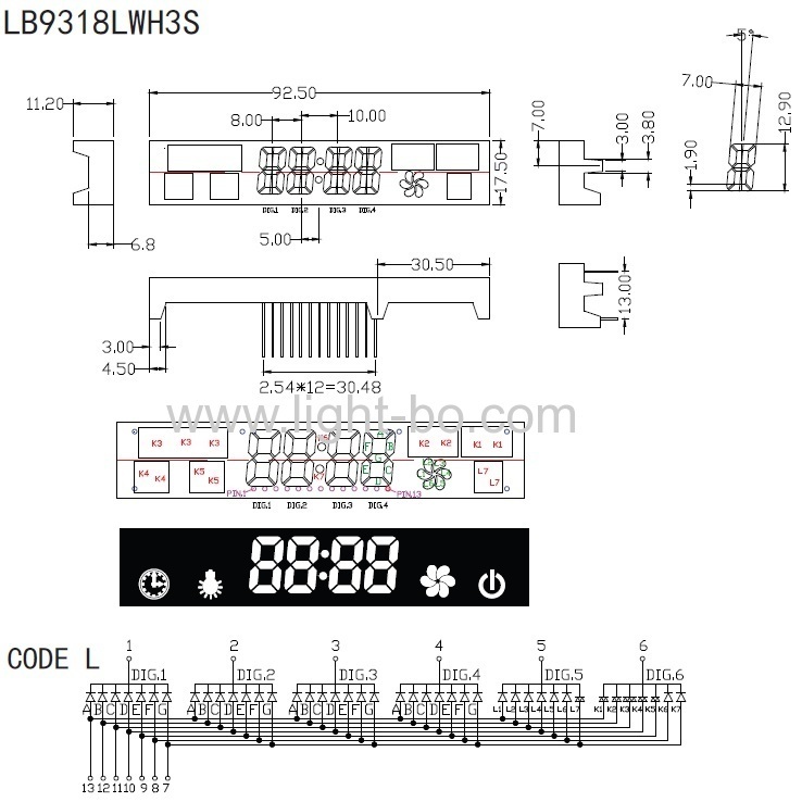 Module d'affichage LED ultra blanc à 7 segments à faible coût pour hotte de cuisine/hotte de cuisinière