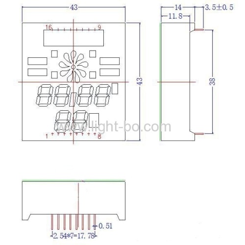 Low cost Customized Ultra blue 7 Segment LED Display Module for Kitchen Hood