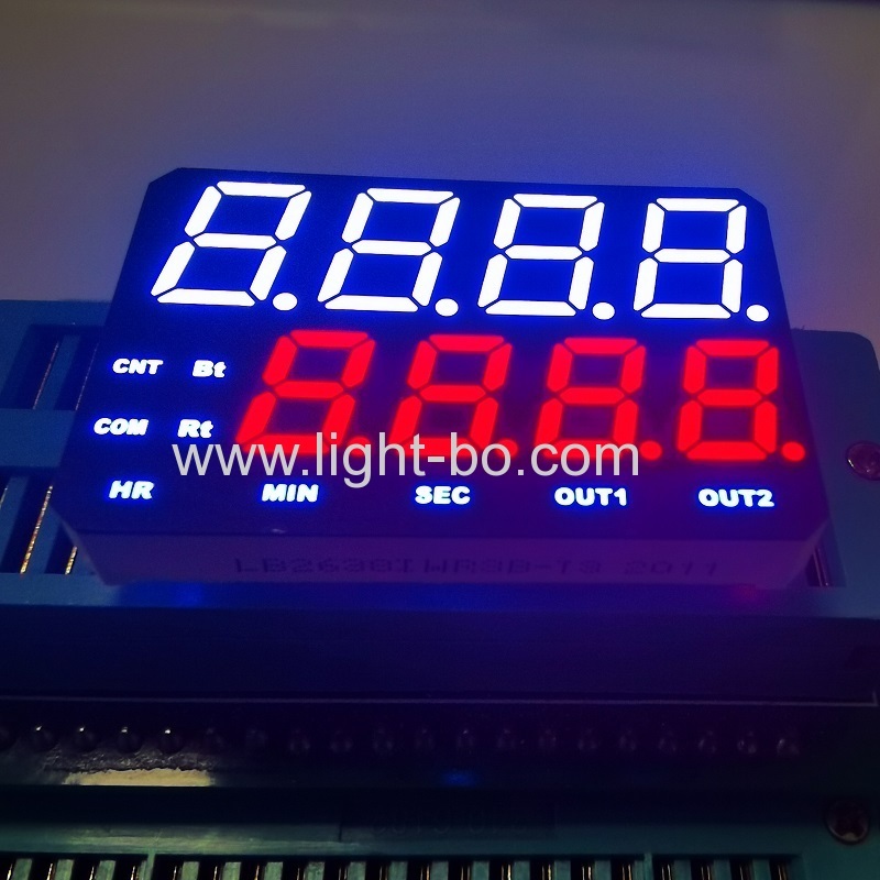 display LED de linha dupla de 4 + 4 dígitos e 7 segmentos personalizado ultra branco / ultra vermelho para painel de instrumentos