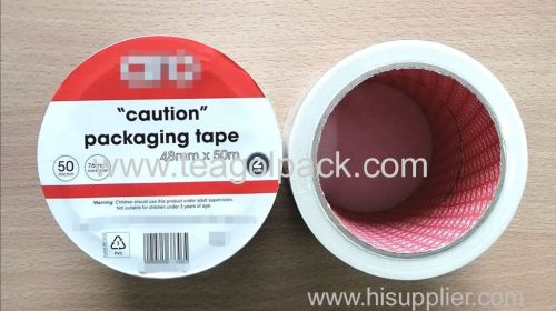 48mmx50M 2 Rolls Set Packaging Tape White with Customized Black"Caution" Printed