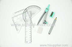 8PCS pastel color compass set with 4pcs rulers sharpener and eraser pencil for math geometric in plastic box