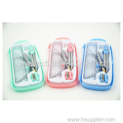 8PCS pastel color compass set with 4pcs rulers sharpener and eraser pencil for math geometric in plastic box