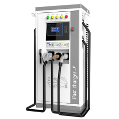 DC rapid EV charging station with CHAdeMo+CCS combo2+AC type2 guns