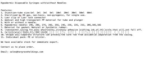 Hypodermic Disposable Syringes with/without Needles for Sale