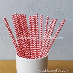 Red Chevron Striped Drinking Paper Straws