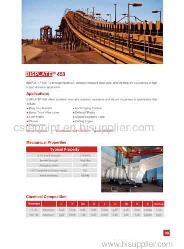 BISPLATE®450 High Strength Wear Resistant Steel SD steel 450 high strength wear resistant steel