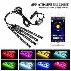 Car Interior Light RGB LED Decorative Light Strip With USB Wireless Remote Music Control Multiple Modes Car Foot Light