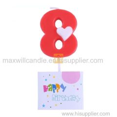 Wholesale Unique Love Heart Printed Birthday Numbers Candles 0-9 For Baby Children Adults