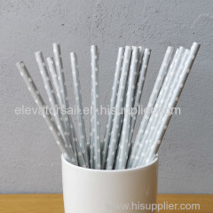 Gray Big Polka Dot Drinking Paper Straws