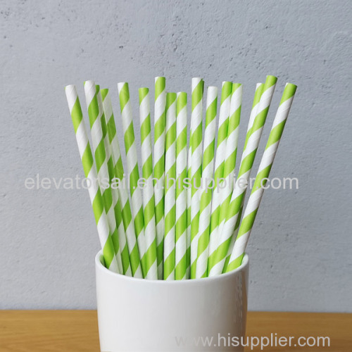 Green And White Big Striped Drinking Paper Straws