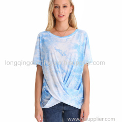 Women's Tie Dye Twist Knot Short Sleeve Tshirts