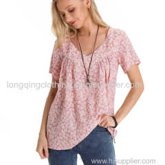 Women's Floral V Neck Short Sleeve Blouse Shirt