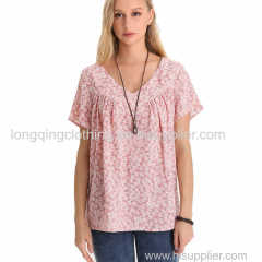 Women's Floral V Neck Short Sleeve Blouse Shirt