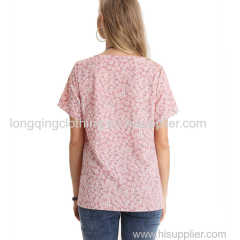 Women's Floral V Neck Short Sleeve Blouse Shirt