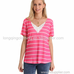 Women's Stripe V Neck Tee Top