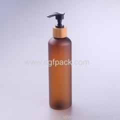 Bamboo lotion cosmetic packaging 60ml 120ml 250ml 500ml frosted amber boston round plastic PET bottle