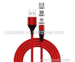 cable 3A fast charging magnetic braided cable Three-in-one magnetic round head charging cable