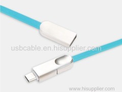 Zinc alloy data cable 2 in 1 1 to 2 charging cable usb data cable factory manufacturer