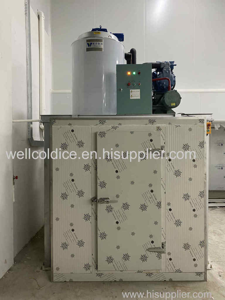 Wellcold 5T flake ice machine used for poultry slaughter cooling