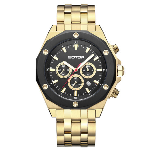 FEATURES OF SS299 GOLD AND BLACK MEN'S STAINLESS STEEL WATCH