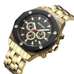 FEATURES OF SS299 GOLD AND BLACK MEN'S STAINLESS STEEL WATCH