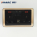 Factory Price Black Color 3 Pin UK Plug Twin 13A Switched Socket with Neon And 2 USB For Home/Commercial