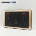Factory Price Black Color 3 Pin UK Plug Twin 13A Switched Socket with Neon And 2 USB For Home/Commercial