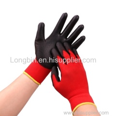 13 gauge polyester knitted black PU coated work gloves