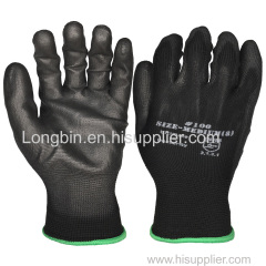 13 gauge polyester knitted black PU coated work gloves